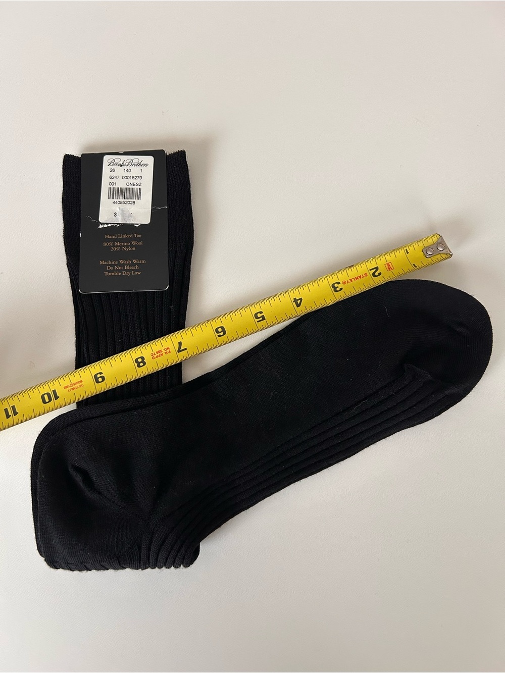 Brooks Brothers Black Mens Socks Ribbed Merino Wool Blend Hand Linked Toe New - Picture 6 of 6